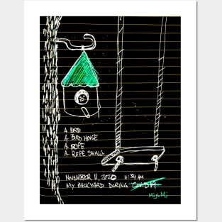 Birdhouse Rope Swing Doodle White Posters and Art